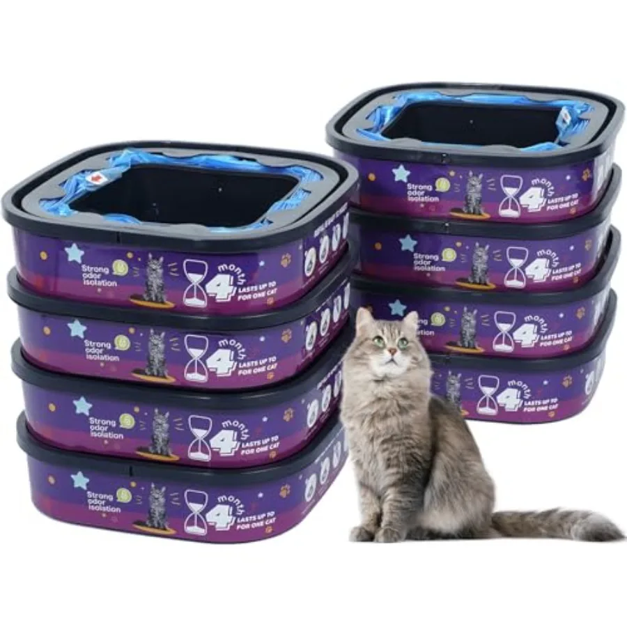 

8 Pack Cat Litter Refill Bags Cartridge Compatible with Genie Cat Litter Standard Plus and XL Plus Pails Easy-Lock Odor Control