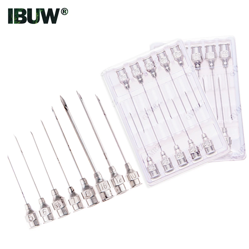 10PCS Multi-Size Stainless Steel Hypodermic Needles Set 5 to 20 for Veterinary Injection & Liquid Dispensing