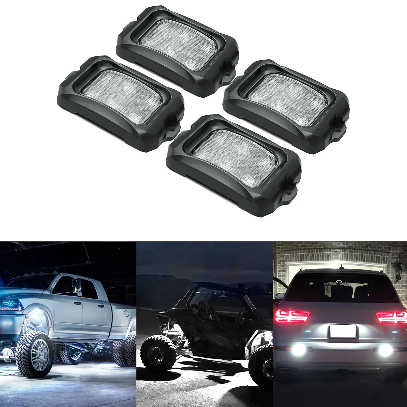 

MICTUNING 4Pods 10-30V 24W 2145lm Rock Lights Kit Car Atmosphere Lamp for Offroad Truck SUV 4x4 ATV Jeep Car Truck UTV