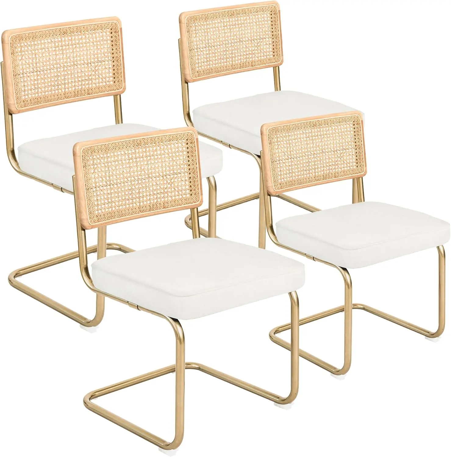 Canglong Mid-Century Modern Velvet Dning Chairs, Upholstered Rattan Kitchen Chairs With Natural Cane Back & Stainless Chrome