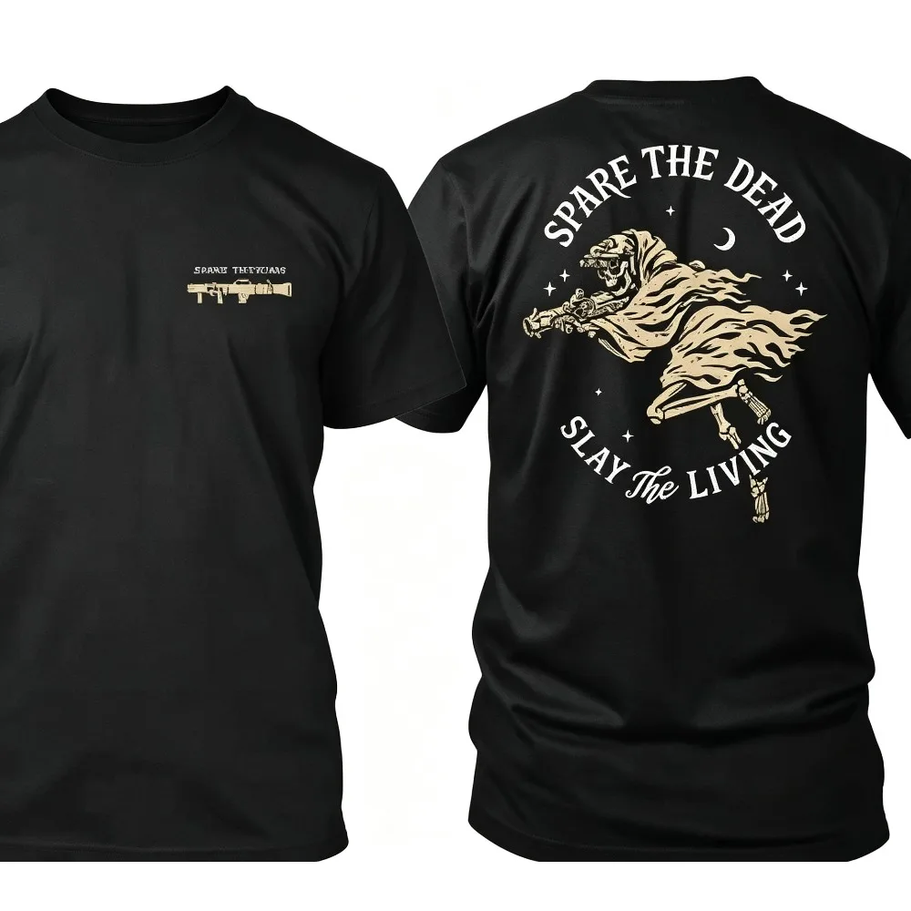 2026 New Vintage Grim Reaper Skeleton Graphic Tee, Arch Slogan, Cloaked Skeleton Tactical Art, Dark Hardcore Loose Unisex Tops