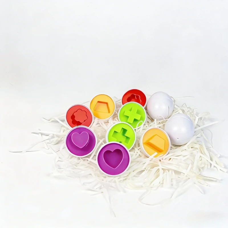 6/12個入り 色と形のマッチングおもちゃ、収納ボックス付き模擬卵型 - 幾何学的形状と色の学習おもちゃセット（子供向け）
