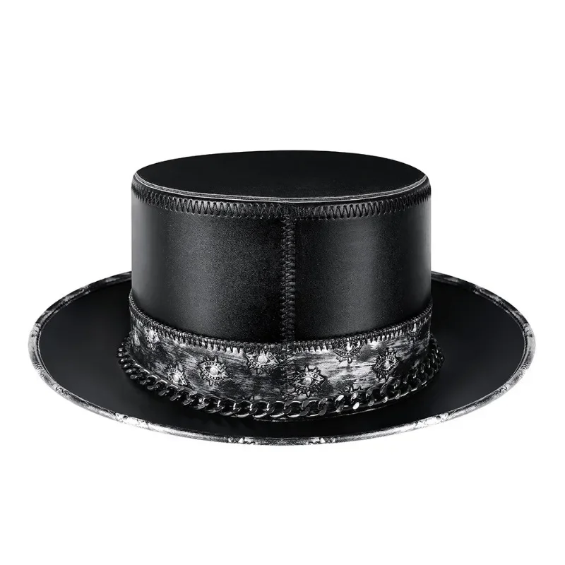 Plague Doctor Gentleman Hat Męski oddychający kapelusz przeciwsłoneczny Wodoodporny kapelusz ze skóry PU z szerokim rondem Halloween Stage Party Magic Hat — zdjęcie 7