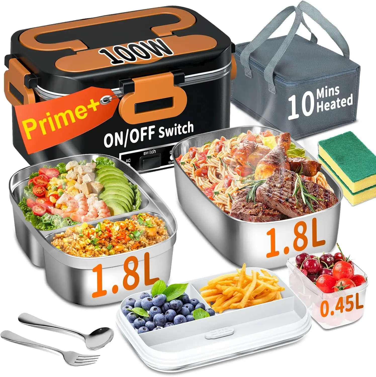 

Портативный ланч-бокс с электрическим подогревом, быстрый нагрев 100 Вт для офиса, автомобиля, грузовика, дома, включает 2 контейнера