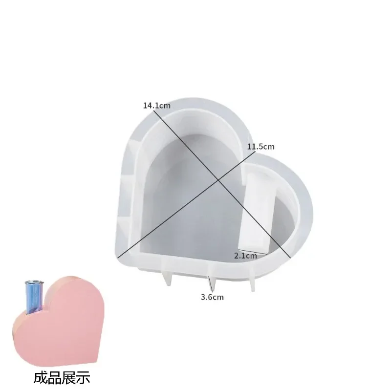 hollow out love test tube vase plug-in silicone mold diy gypsum solid heart flower arrangement decoration resin mold handicrafts
