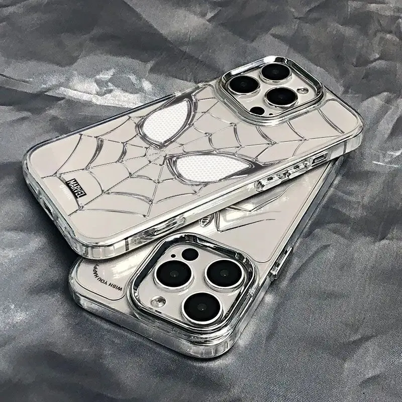 حافظة هاتف لهاتف آيفون 16 15 14 13 12 11 Pro Max 16e XR XS Max 7 8 Plus 7+ 8+ 11Pro 12Pro غلاف الرجل العنكبوت الشفاف