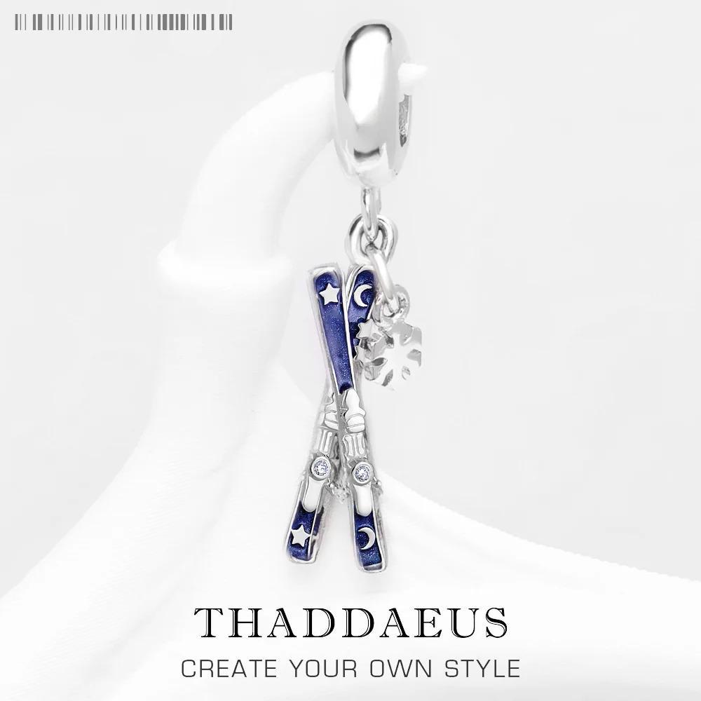 

Синий скрещенный лыжный шарм со снежинкой для женщин и мужчин, стерлинговое серебро 925 пробы, зимний новый спортивный подарок