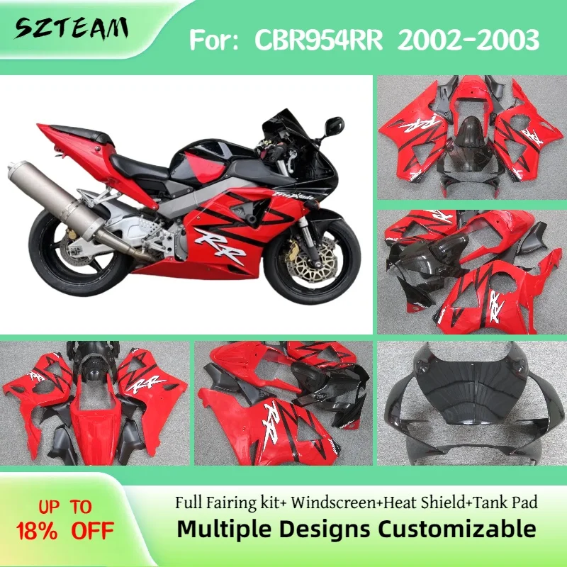 

For Honda CBR954RR 2002 2003 Prime Fairing Kit CBR900RR 02 03 Aftermarket Motorcycle Plastics Fairings Red Black