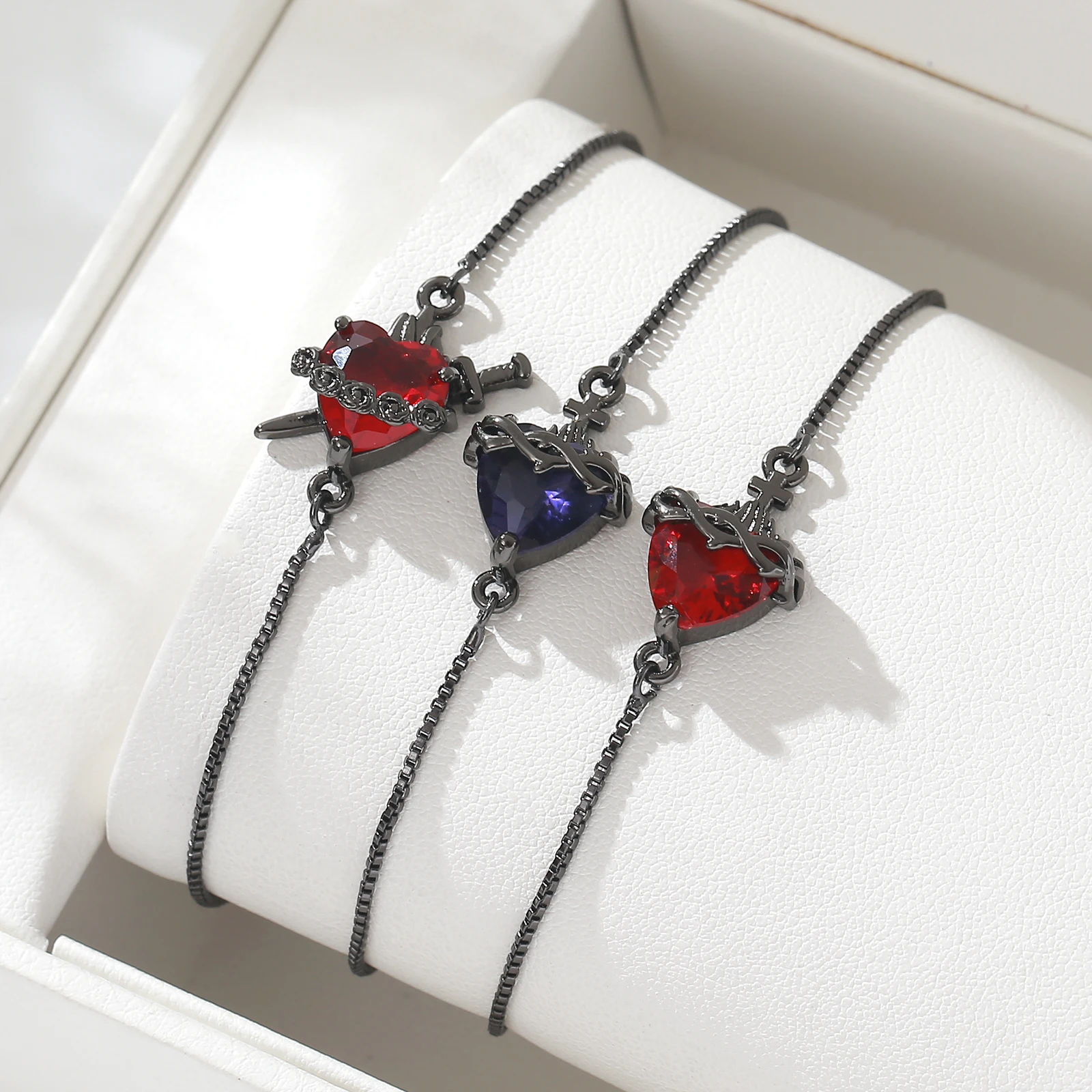 MHS.SUN Cubic Zircon Red Sacred Heart Bracelets Gold Plated Adjustable Chain Bracelet For Women Men Party Jewelry New Design