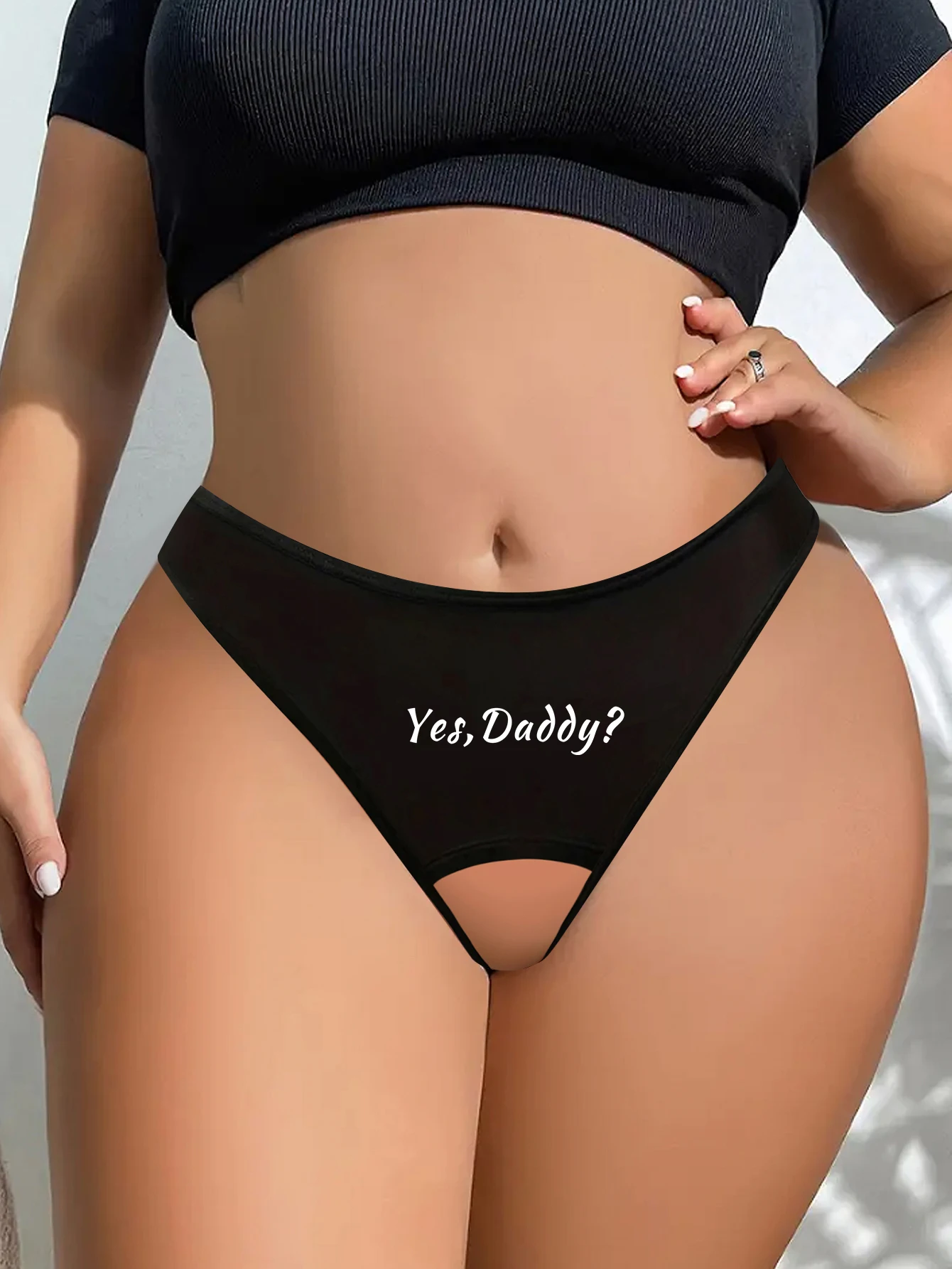 Women Panties Crotch Opening Thong with Yes Daddy Prints Briefs Sexy Intimates Lingerie for Female Couple S M L XL