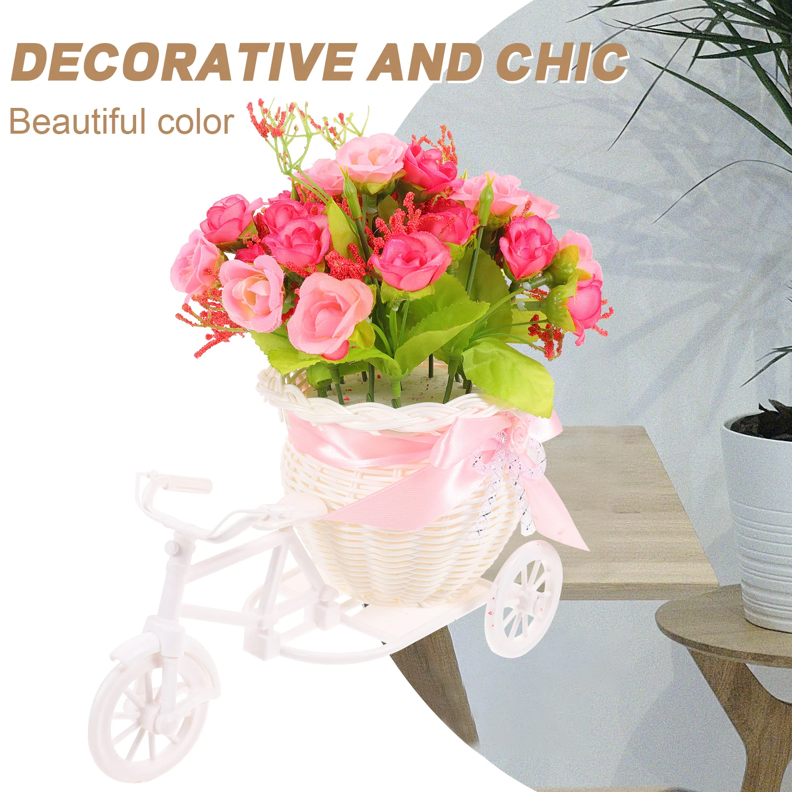

Simulated Flower Basket Artificial Bicycle Ornament Tricycle Plastic Wicker Decoration Living Room Office Shop Garden