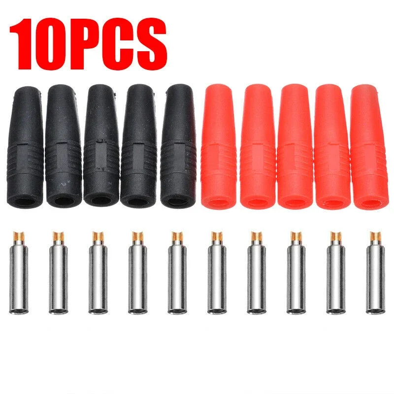 10Pcs/Set Solderless Side Stackable Banana Plug Red and Black 4mm Copper Banana Socket Plug Insulated Socket Plug Adapter
