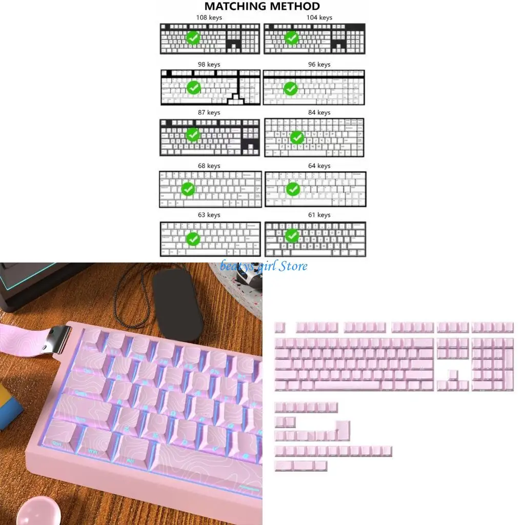

C7AB Pink Keyboard Кладовые клавиши с боковой штучной складышей символов клавиш для 136 пакетов клавиш для механических