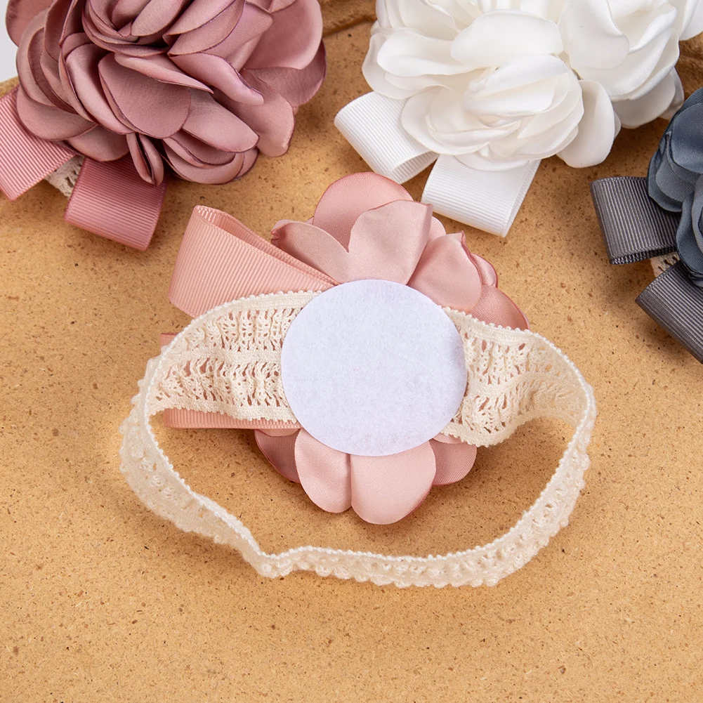 Cotton Lace Flower Baby Headbands Satin Rosettes Floral Korean Elastic Hair Bands Princess Newborn Girls Headwraps Kids Headwear