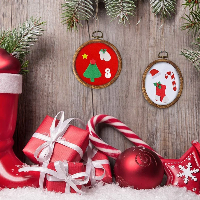 Aros de bordado de imitación de madera, marco de exhibición redondo, círculo para arte artesanal, costura y colgante, 5 piezas