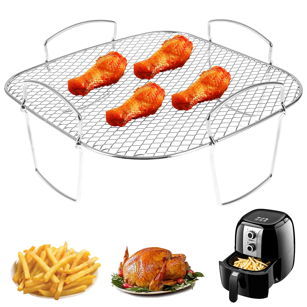 Air Fryer Rack Stainless Steel Dehydrator Rack Multi-Purpose Cooking Rack Dishwasher Safe Grilling Rack Air Fryer Accessories