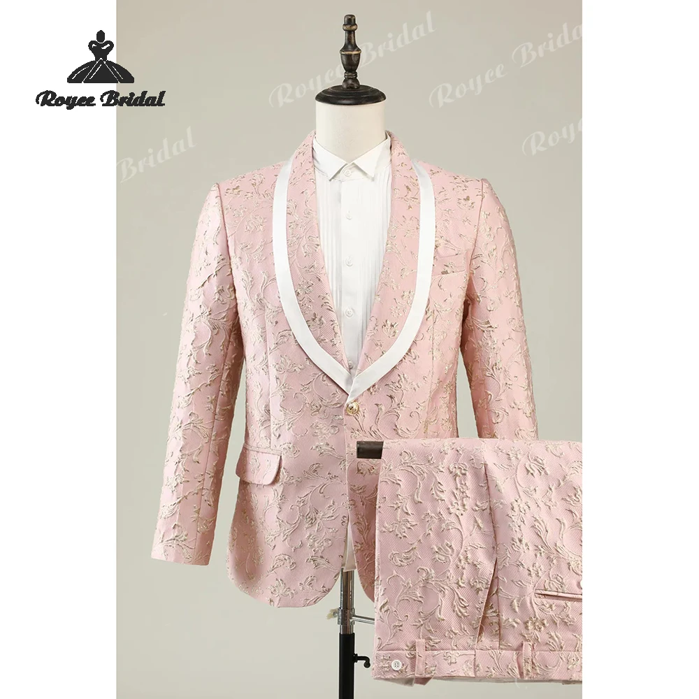 Garnitur męski żakardowy dwuczęściowy jednorzędowy na wesele 2026 z klapami szalowymi, garnitur wieczorowy szyty na miarę trajes para hombre