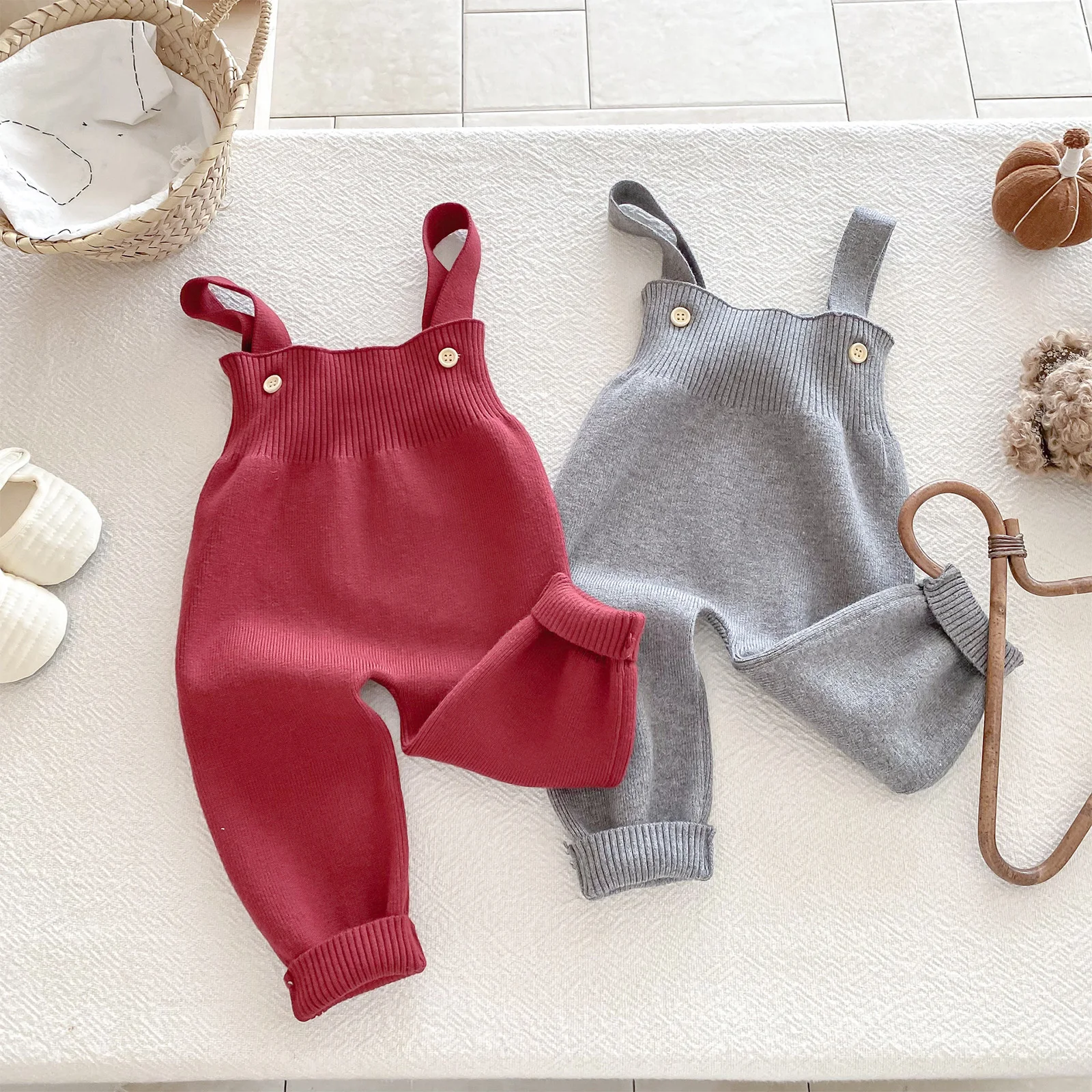 Infant Baby Boys Girls Clothing Spring Autumn New Sweater Set Long Sleeves Button Striped Hooded Knit Cardigan with Overalls