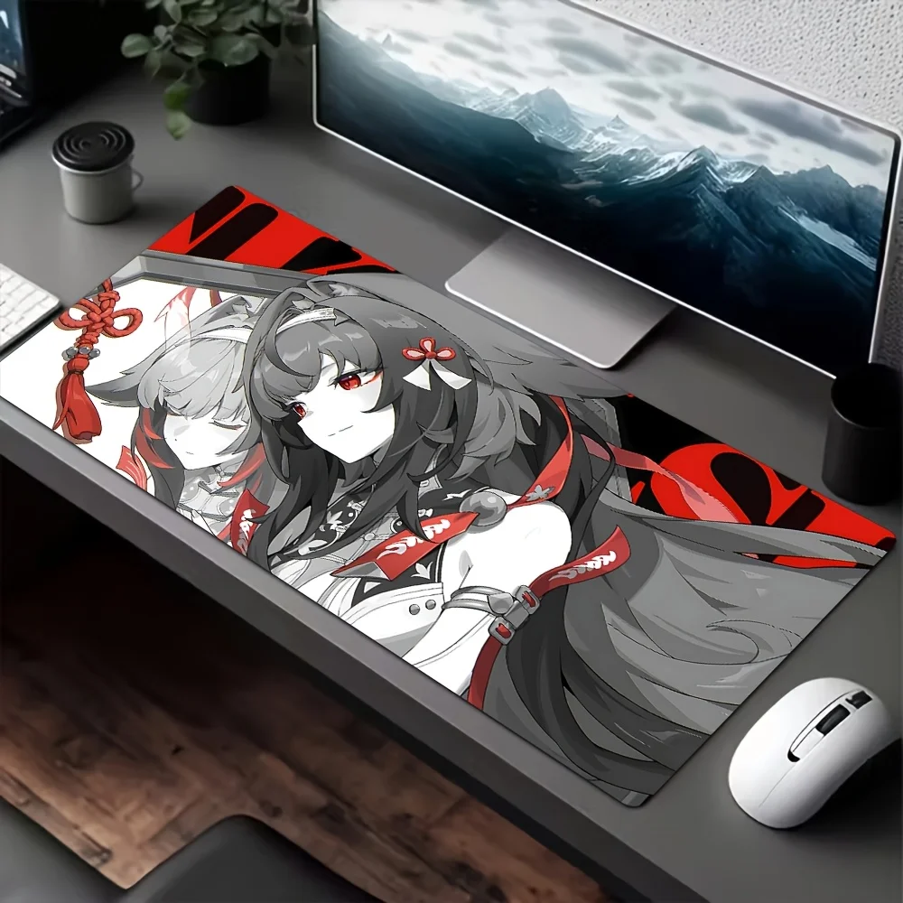 Cool Anime Style Girl with Red Eyes Desk Pad Non-Slip Gaming Mat