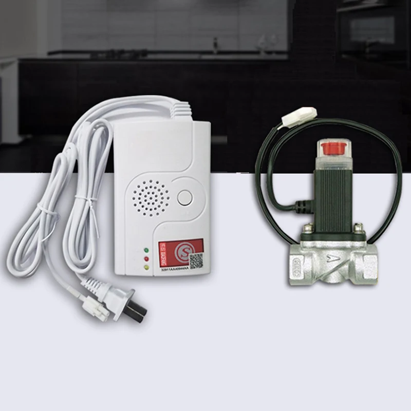 1 Set Gas Alarm Solenoid Valve Kit Combustible Gas Detector Leak Detection Alarm, Home Kitchen Smart Sensor Gas Detector Device