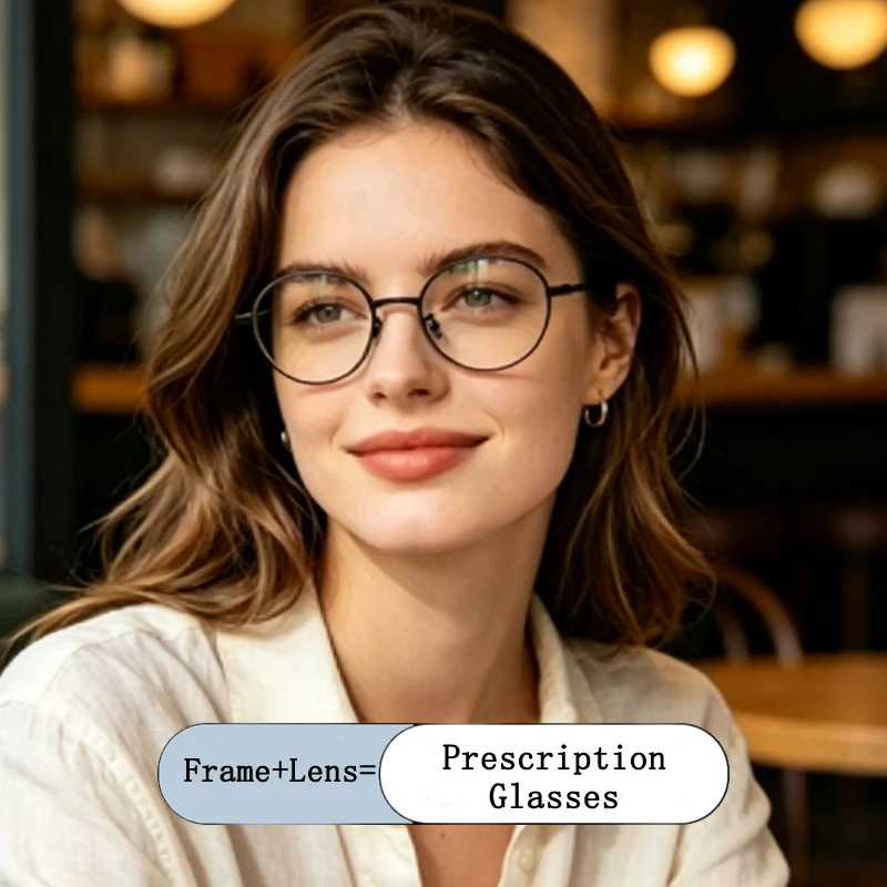 

New Retro Style Brand Women Round Metal Frame Photochromic Prescription Glasses Anti Blue Light Long Sight And Far Sight Eyewear
