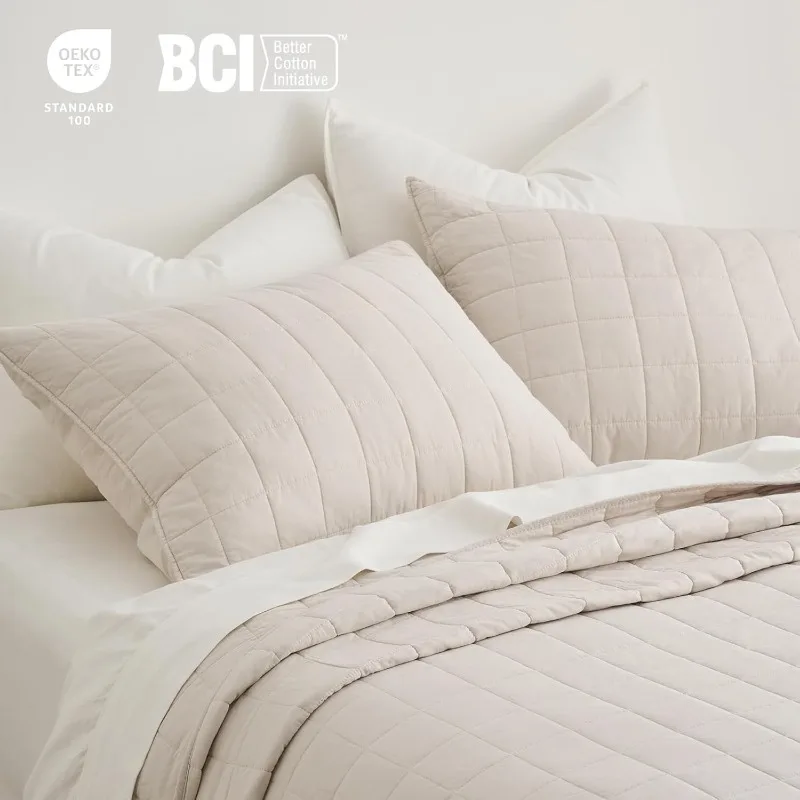 طقم مفروشات لحاف مصنوع من القطن بنسبة 100% مقاس كينج 3 قطع، غطاء مريح خفيف الوزن ومغسول للملابس، مبطن كبير الحجم