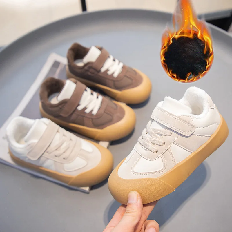 

Kids'Casual Shoes Sneakers Cartoon PU Leather Winter Shoes For Children Anti-slip Warm Velcro Beige Brown Shoes Size 26-37