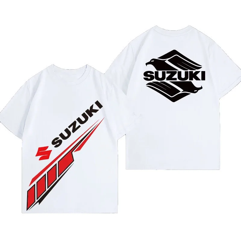 

Suzuki motorcycle double-sided printed men's and women's short-sleeved T-shirt, 100% pure cotton casual men's crew neck T-shirt