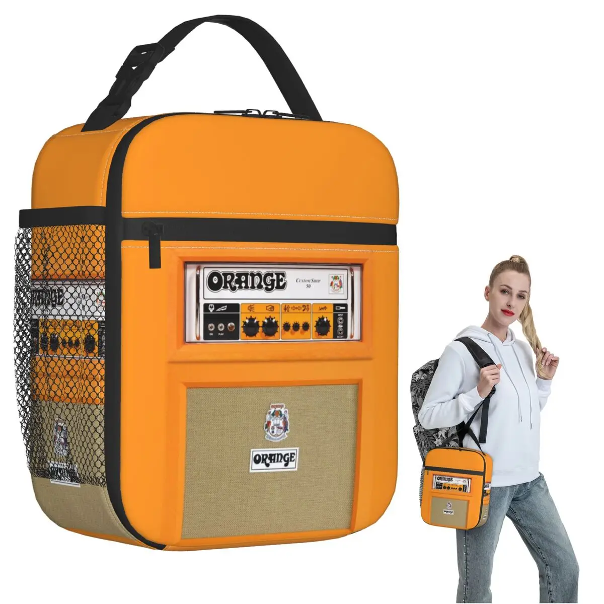 

Orange Color Amp Amplifier Insulated Lunch Bag for Women Children Portable Food Boxes Thermal Lunch Box Tote