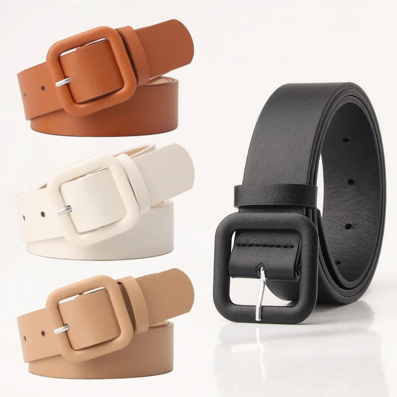 

New Simple High-level Sense of Belt Ladies Square Buckle Candy Color Hundred with Decorative Belt Fashion Elegant Belt Female