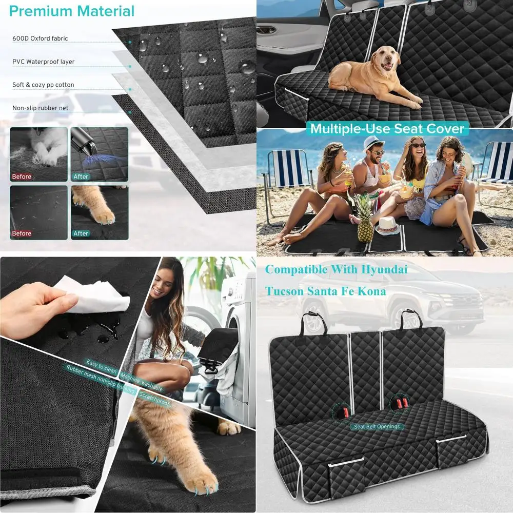 

Dog Car Seat Cover Compatible with Hyundai Tucson Santa Fe Kona Back Seat Accessories, Waterproof Pet Bench Backseat Covers with