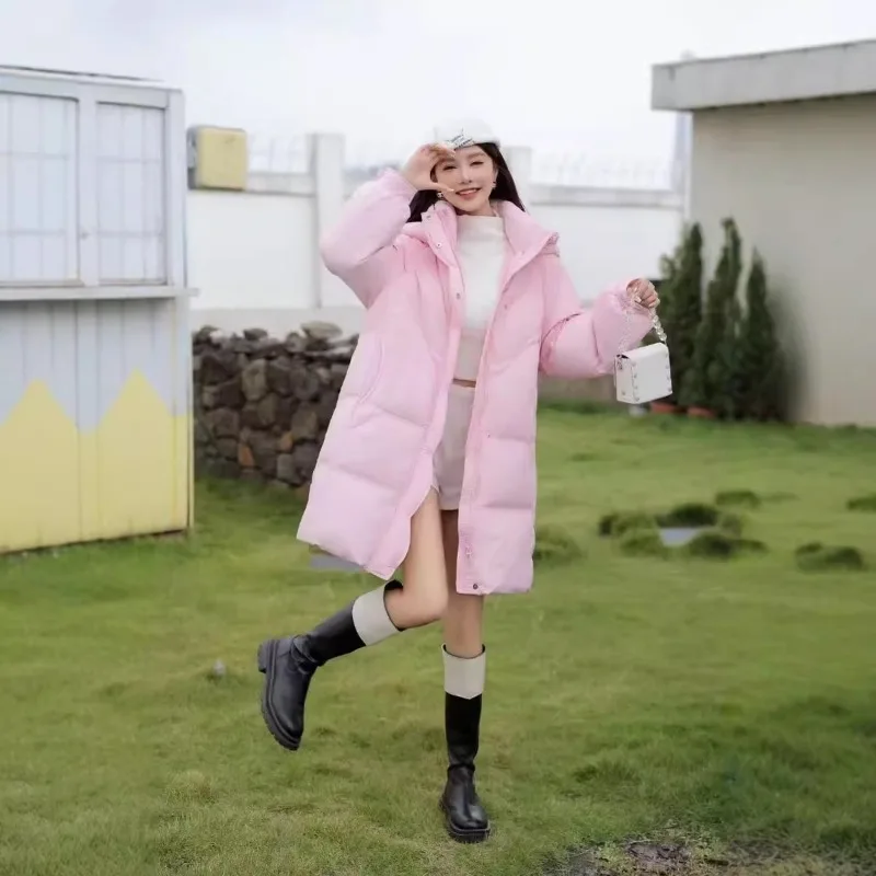 Nueva chaqueta de invierno de longitud media para mujer, con capucha, capullo de flor, gruesa, cálida, holgada, ropa de abrigo, abrigo de plumón de pato blanco a la moda