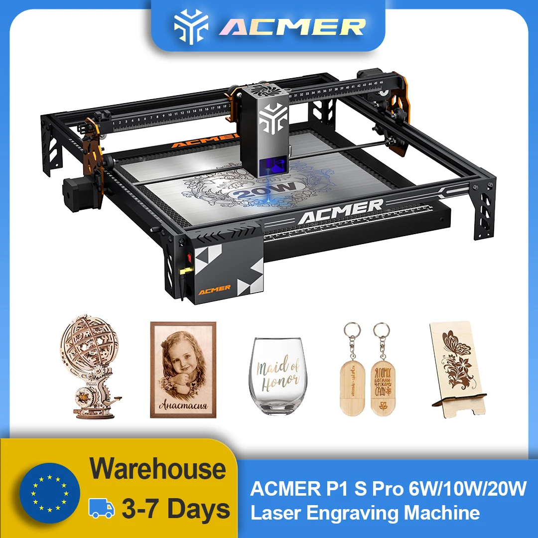 

ACMER P1 S Pro 20W 10W 6W Laser Engraver Support WIFI Gyroscope Laser Engraving Cutting Machine Engravable Wood Lacquered Metal