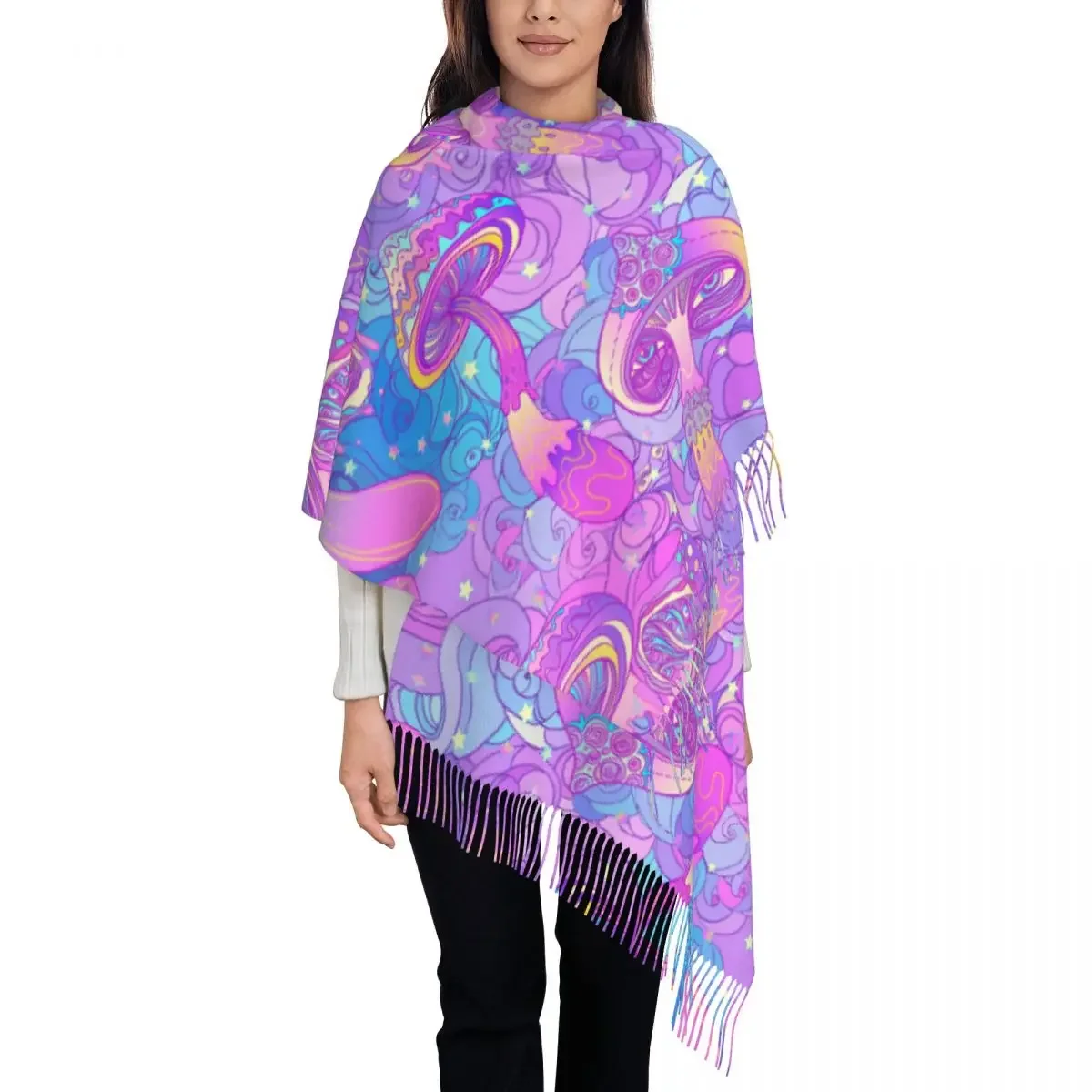 Mushrooms Shawl Wraps for Women Warm Large Soft Scarf Psychedelic Magic Hippie Neckerchief Shawl Scarves