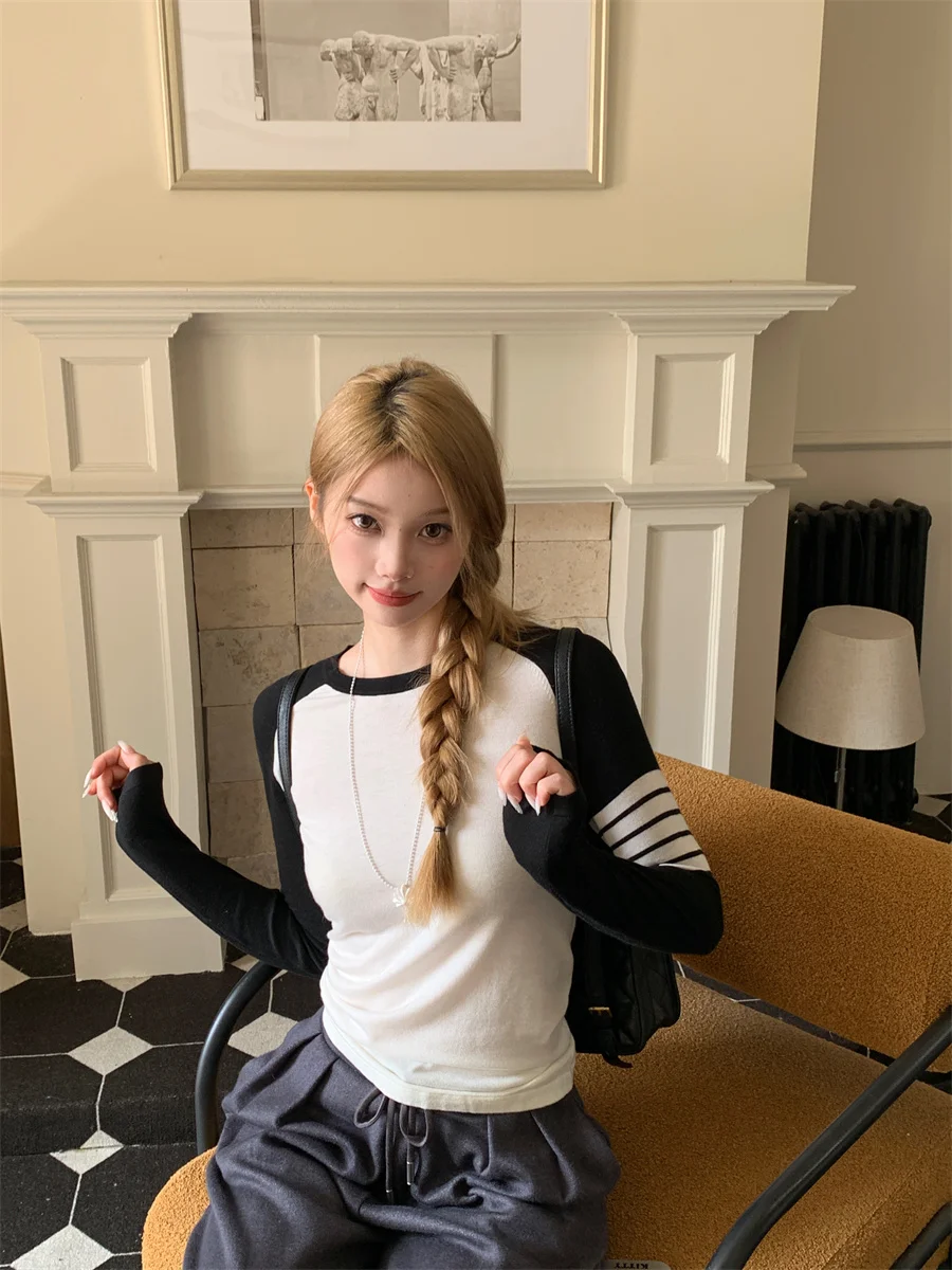 

Aviva on Earth Camere Knitwear round Ne Long Sve oulder Insertion Color Blo Casual Sle Women's Top for Autumn