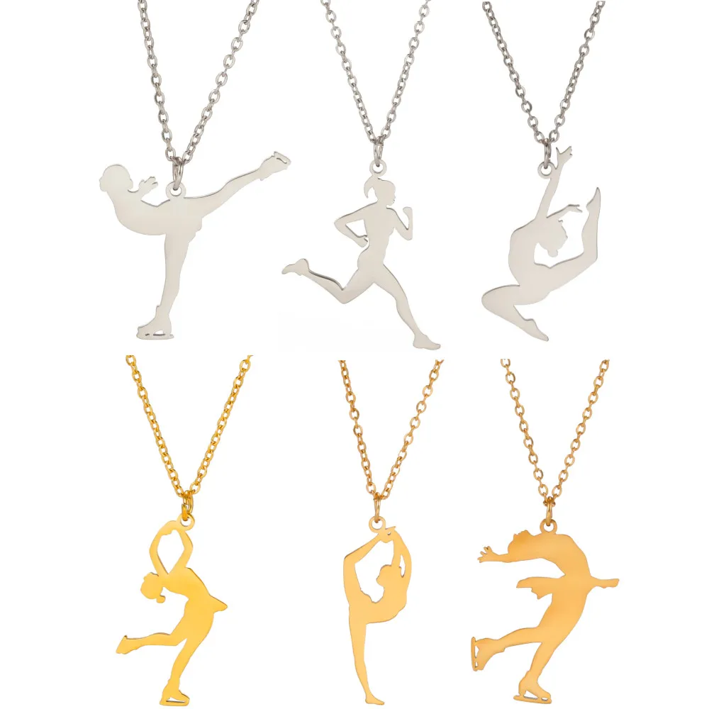 Female Running Design Geometric Pendant Necklace Gymnastic Girl Gym Gymnast Choker Chain Sports Jewelry Women Anniversary Gifts