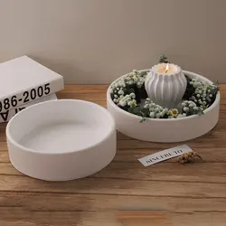 Large Capacity Cement Candle Bowl Silicone Mold Outdoor Flowerpot Concrete Mold Plant Pot Base Cement Tray Mold Jesmonite