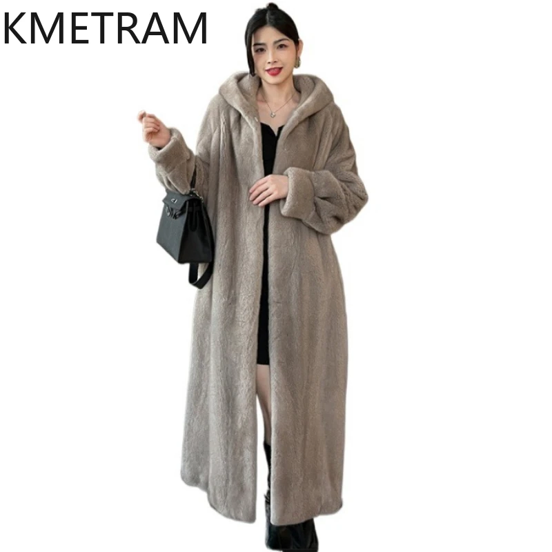

KMETRAM Velvet-grade 100% Natural Mink Fur Jackets Woman Long Real Mink Fur Coat Hooded Winter Jacket Women Clothing 2026 шуба