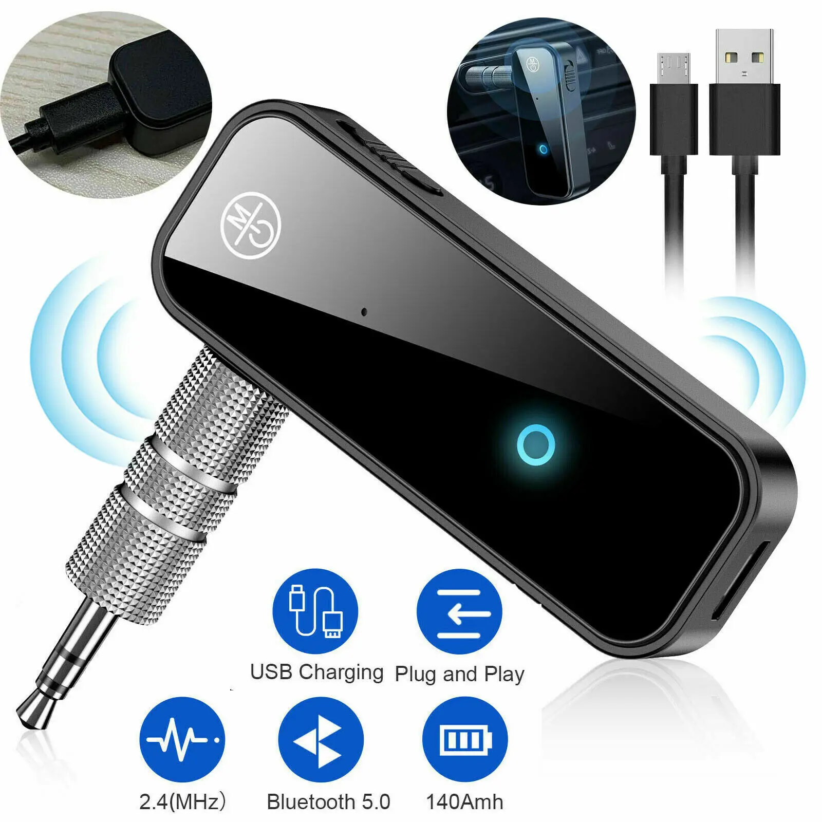 

2 in 1 Wireless Bluetooth 5.0 Receiver Transmitter Adapter 3.5mm Jack For Car Music Audio Aux Headphone Reciever Handsfree