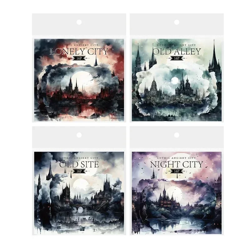 16Sheets Retro Gothic Ancient City PET Sticker Castle Material Collage Stickers Supplies Handbook Scrapbook cut 141*131MM