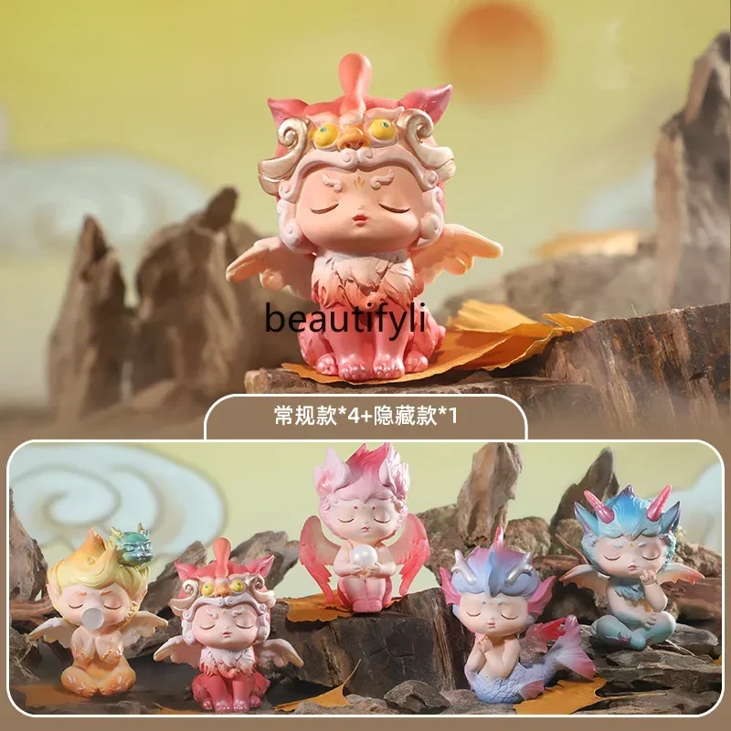 Oosterse mythische beest blinde doos antieke jongen en meisje verjaardagscadeau, tafelblad ornament auto decoratie kinderspeelgoed