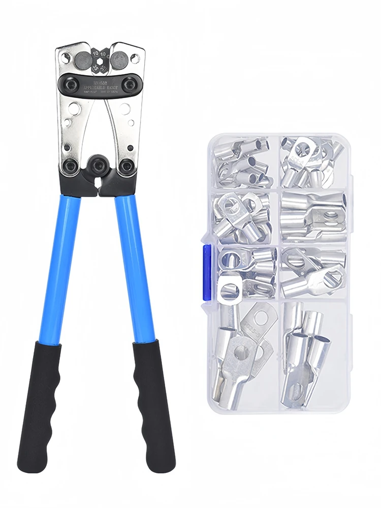 

Crimping Plier Battery Cable Lug Crimping Tool HX-50B Wire Crimper Hand Ratchet for 6-50mm 0-10AWG With 60pcs Terminals