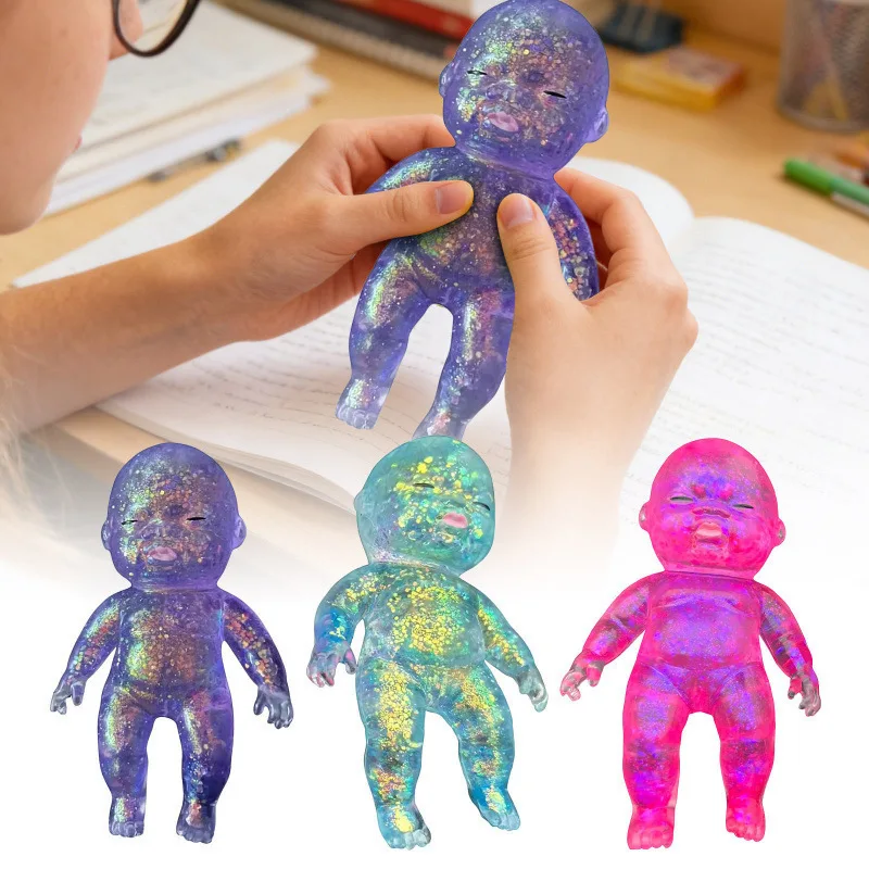 1 14 cm großes, glitzerndes Silikon-Baby-Quetschspielzeug mit weicher und angenehmer Textur, langsam zurückfederndes Plüschtier zur Stresslinderung