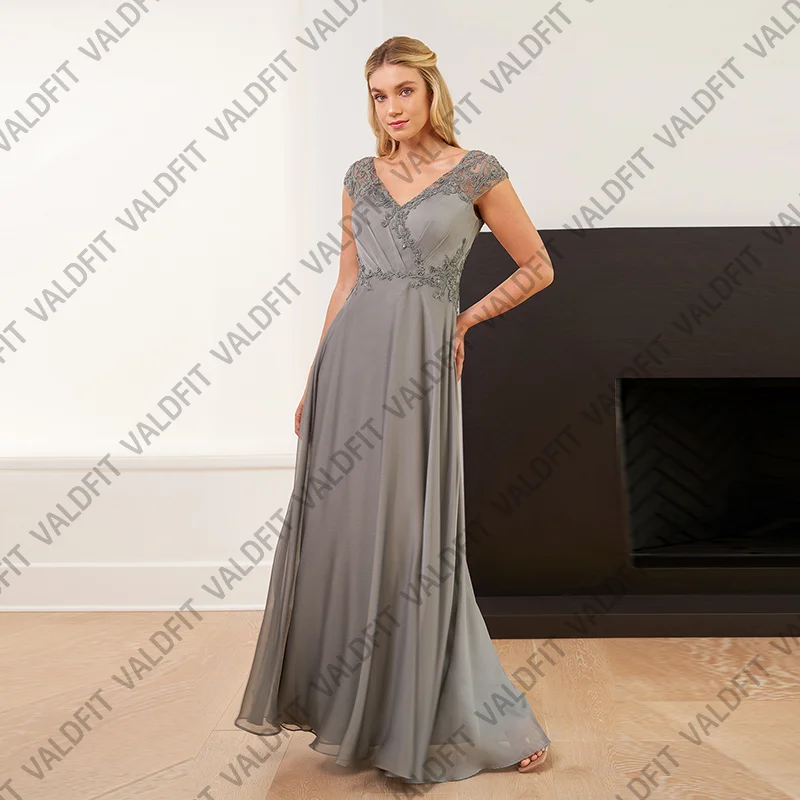 Customized Long Grey Mother of the Bride Dresses Cap Sleeves Wedding Guest Dress vestidos elegantes para mamá de la novia