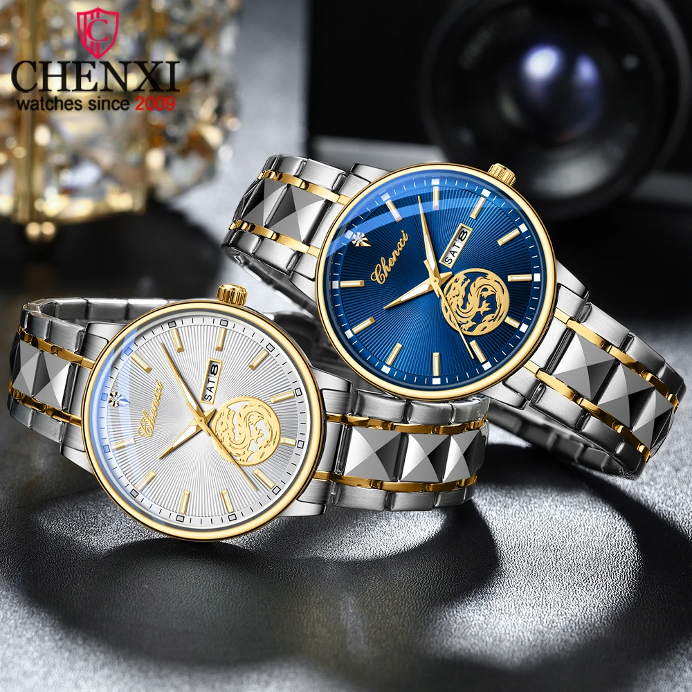 CHENXI Fashion Classic Business Men's Quartz Watch Original Curved Surface Mirror Waterproof Luminous Comfortable Wristwatch