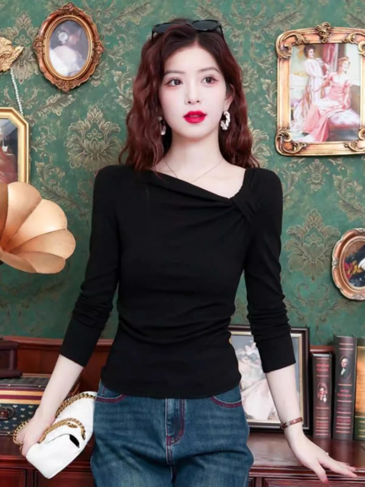 المرأة سليم صالح irt الخريف جديد Sle Ele Faionable مطوية طوق قاعدة irt تنوعا أعلى طويل Sve اللون