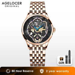 Agelocer Original Infatuated Mirror Watch Women's Luxury Gold Watch Skeleton Automatic Mechanical Watch Birthday Gift for Women