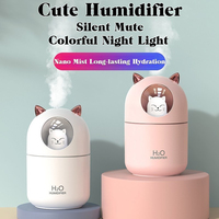 Mini 300ML USB Cat Humidifier Aroma Oil Diffuser Ultra Silent Household Bedroom Car Air Purifier with Cool Mist Light