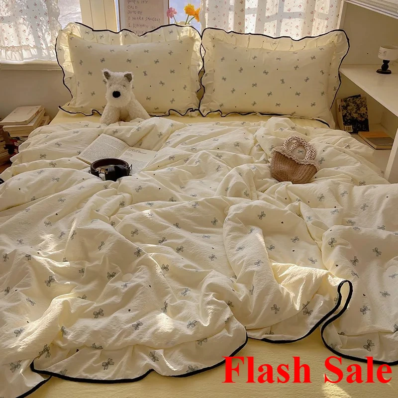 

2025 New Cloud Kapok Knitted Cotton Sheet Summer Quilt printing Xia Liang Quilt Air Conditioning Quilt 4-piece Set