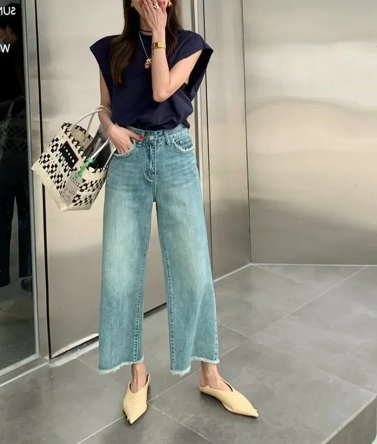 Autumn New High Waist Vintage Jeans Woman Slim Fashion Straight Women's Jeans Casual Loose Street Chicly Jeans Women